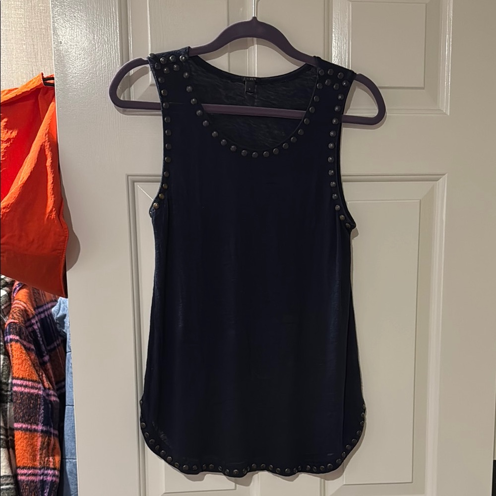 J Crew Linen Studded Tank Navy Small